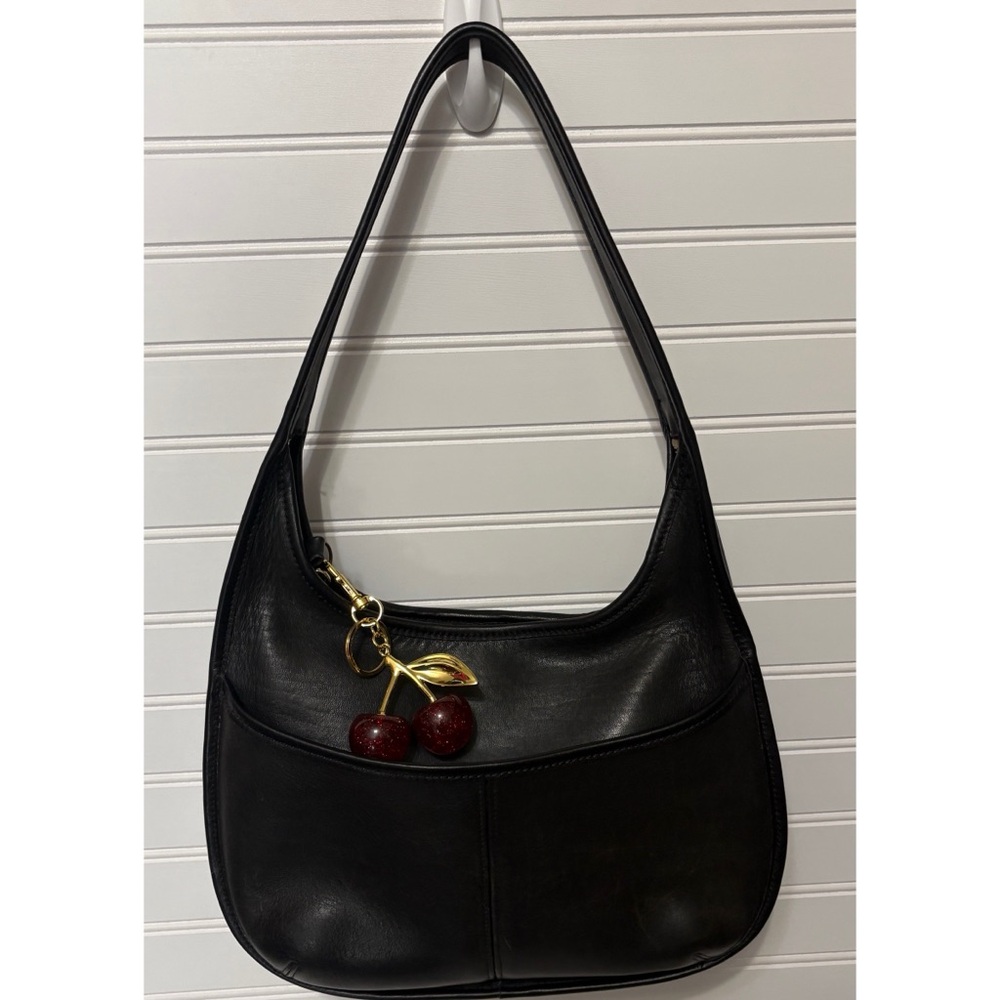 COACH Pocket Ergo Black Vintage Hobo Shoulder Bag Purse With Cherry Charm 9033